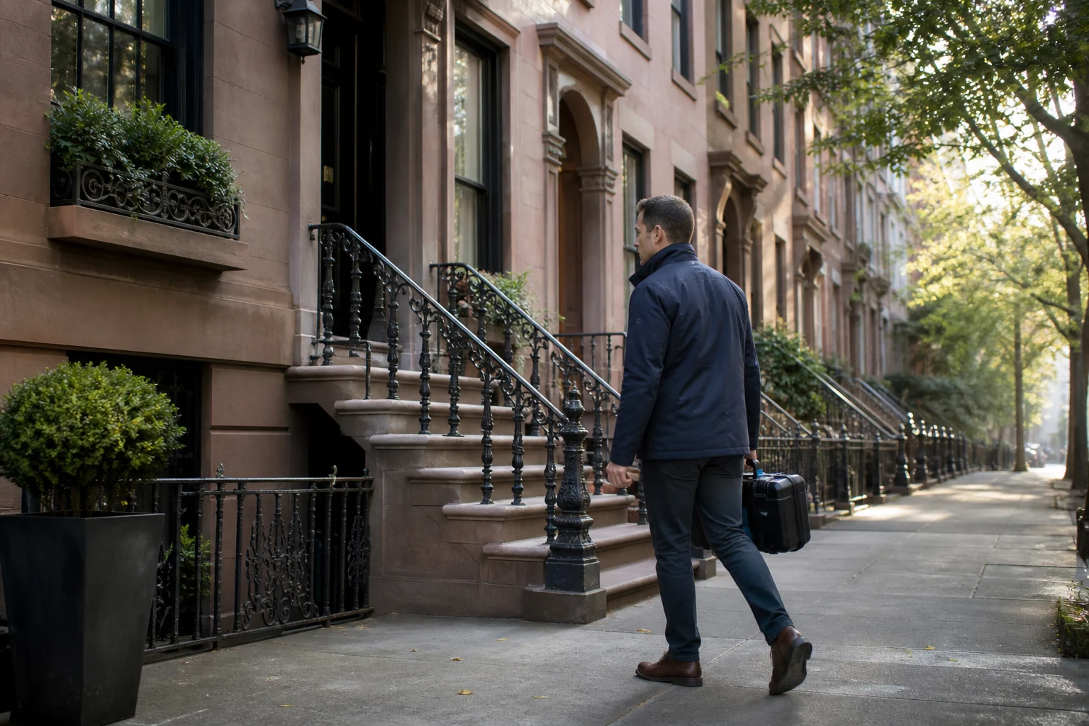 Lead inspector arriving at a Brooklyn brownstone property