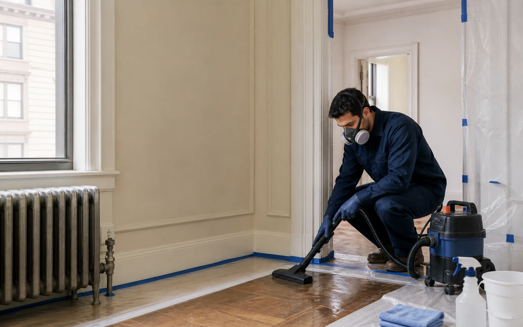 Dust-control cleanup in a contained renovation area