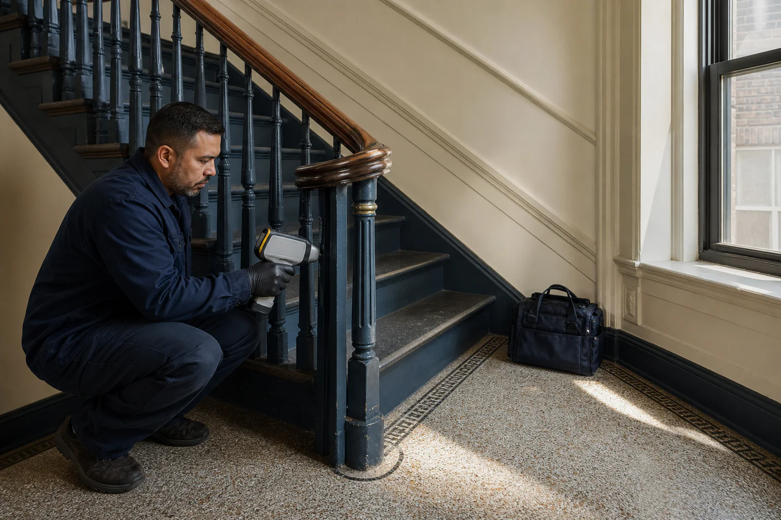 Original image of XRF testing in a New York City multifamily building common stairwell