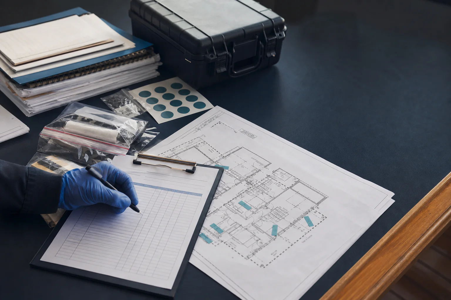 Original image of organized lead inspection records prepared for a property compliance review
