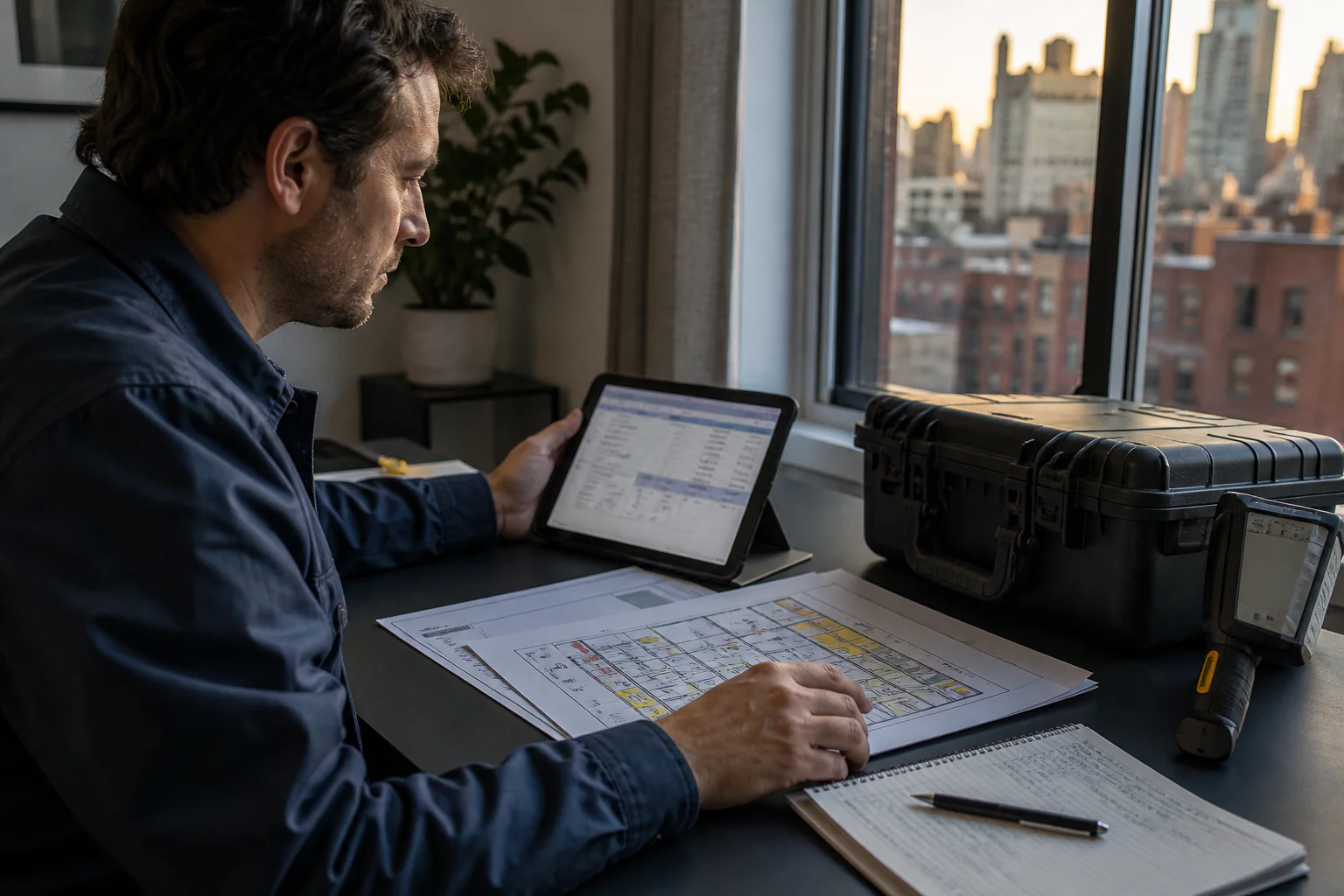 Original image of an inspector reviewing XRF findings and a property component map