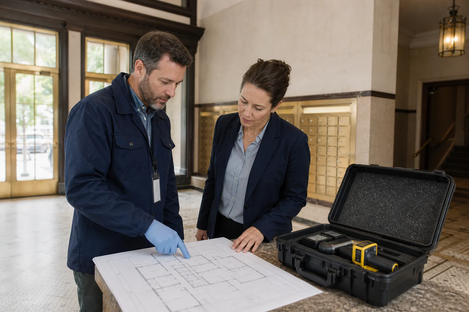 Original image of a certified environmental inspection team preparing for fieldwork