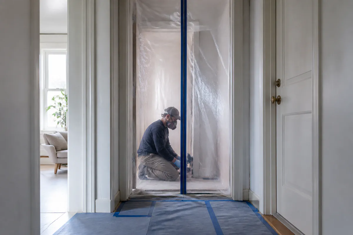 Professional containment separating a renovation work zone