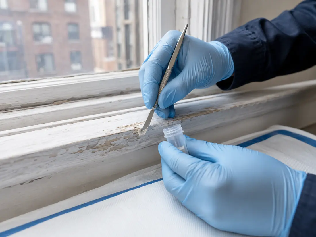 Lead paint sample prepared for laboratory analysis
