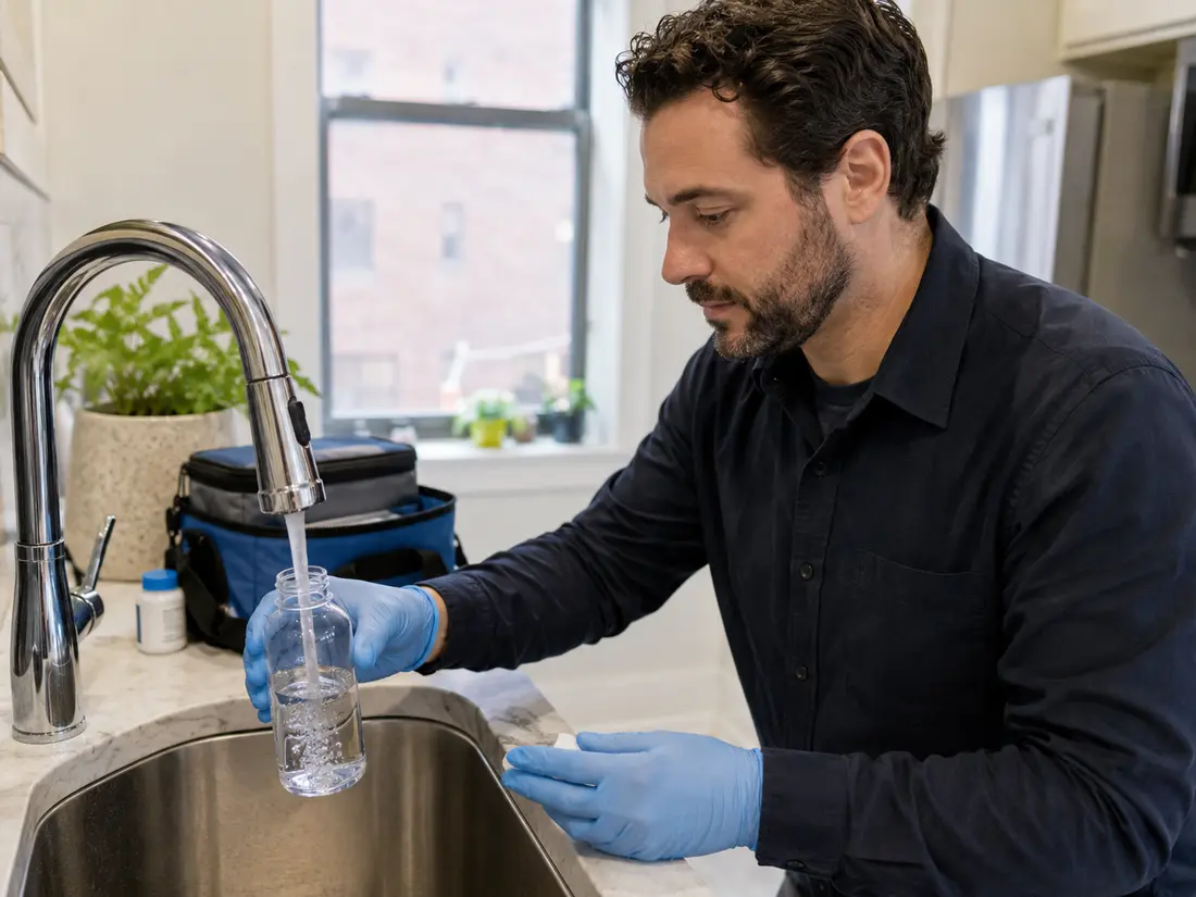 Clean water being sampled for environmental analysis