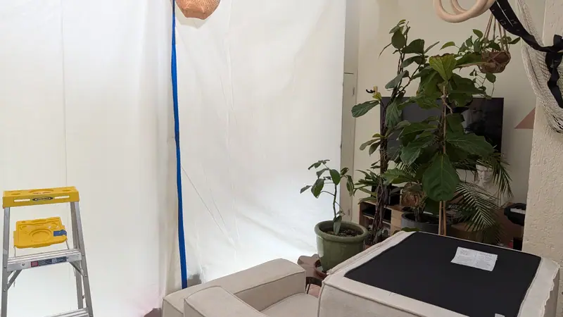 Plastic sheeting containment set up inside an apartment during lead hazard correction work